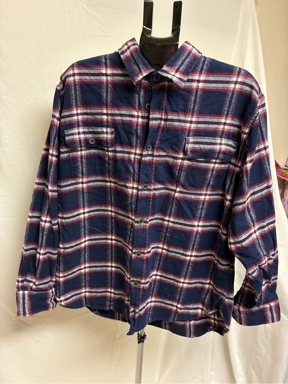 Jach’s Men's Navy Plaid Button-Up Shirt Size XL. Heavy Duty Fabric